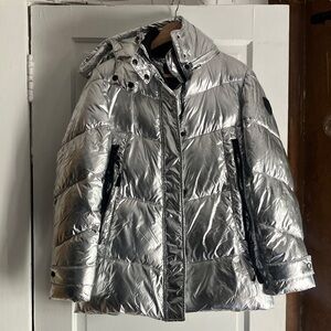 Vince Camuto Metallic Silver Hooded Puffer Jacket